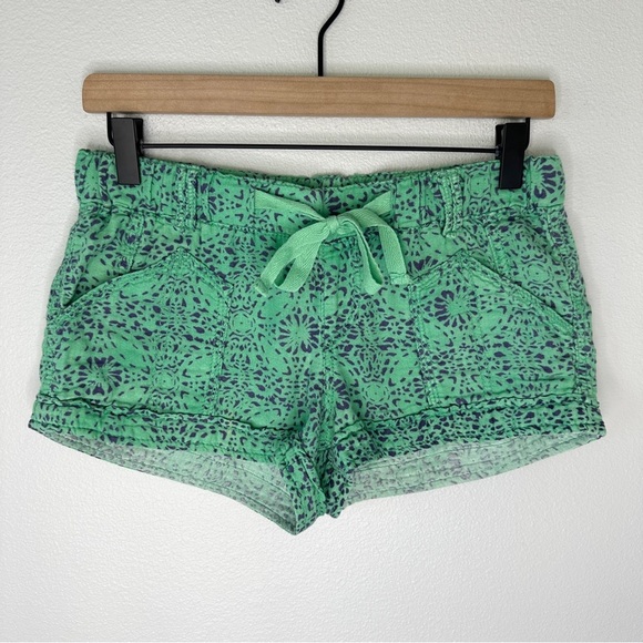 Y2K Mossimo Low Rise Shorts Sz S Green Blue Batik Drawstring 100% Cotton Micro - Picture 1 of 9